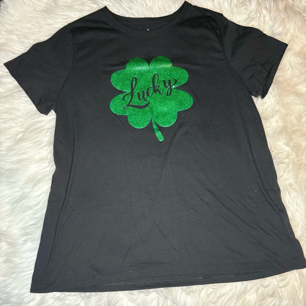 Black T-Shirt with Green Shamrock